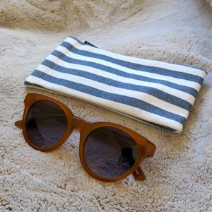 J. Crew brown camel round thick frame sunglasses with case